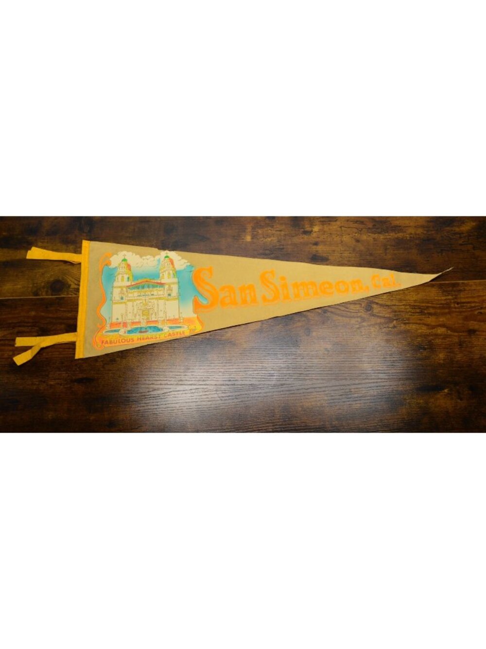 Vintage San Simeon, California pennant damaged 26 inches